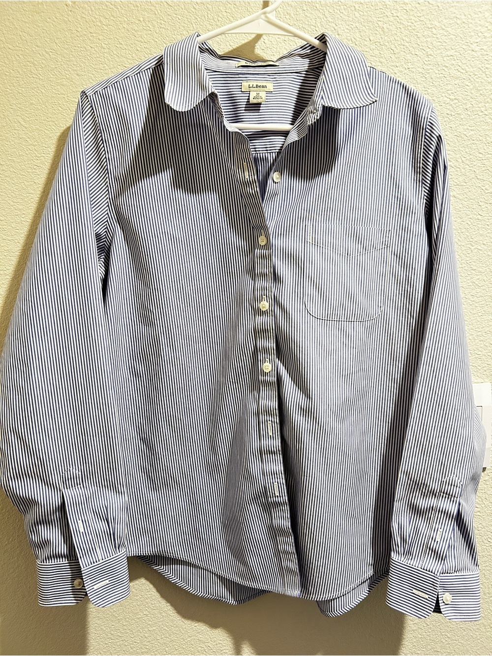 L.L. Bean Narrow Navy & White Stripe Button-Up Shirt